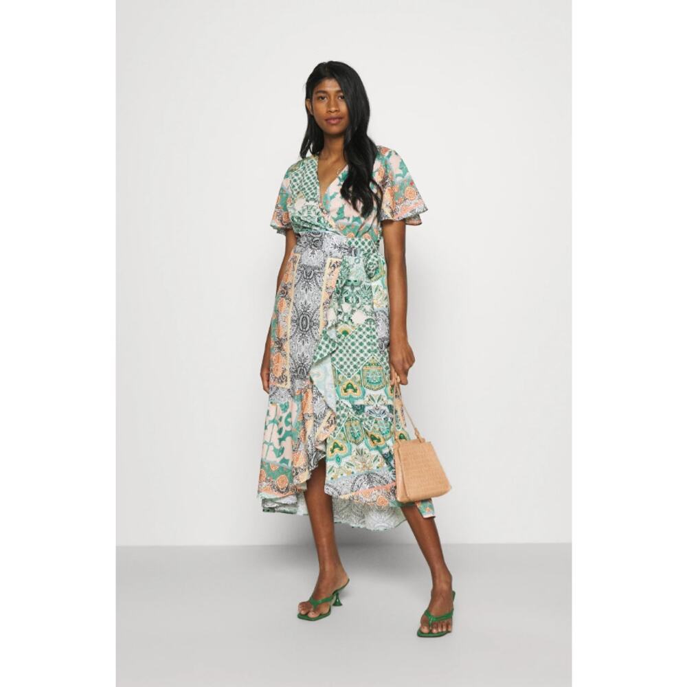Never Fully Dressed Cordelia Wrap Dress Green Size 10 Patchwork Paisley Boho